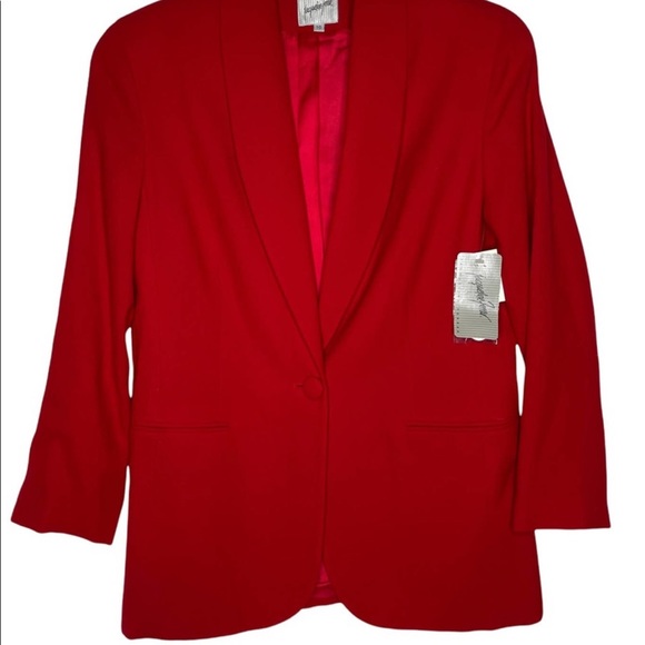 Jacqueline Ferrar Red Blazer Lined Front Button Faux Front Pockets Size 10 - Picture 6 of 9